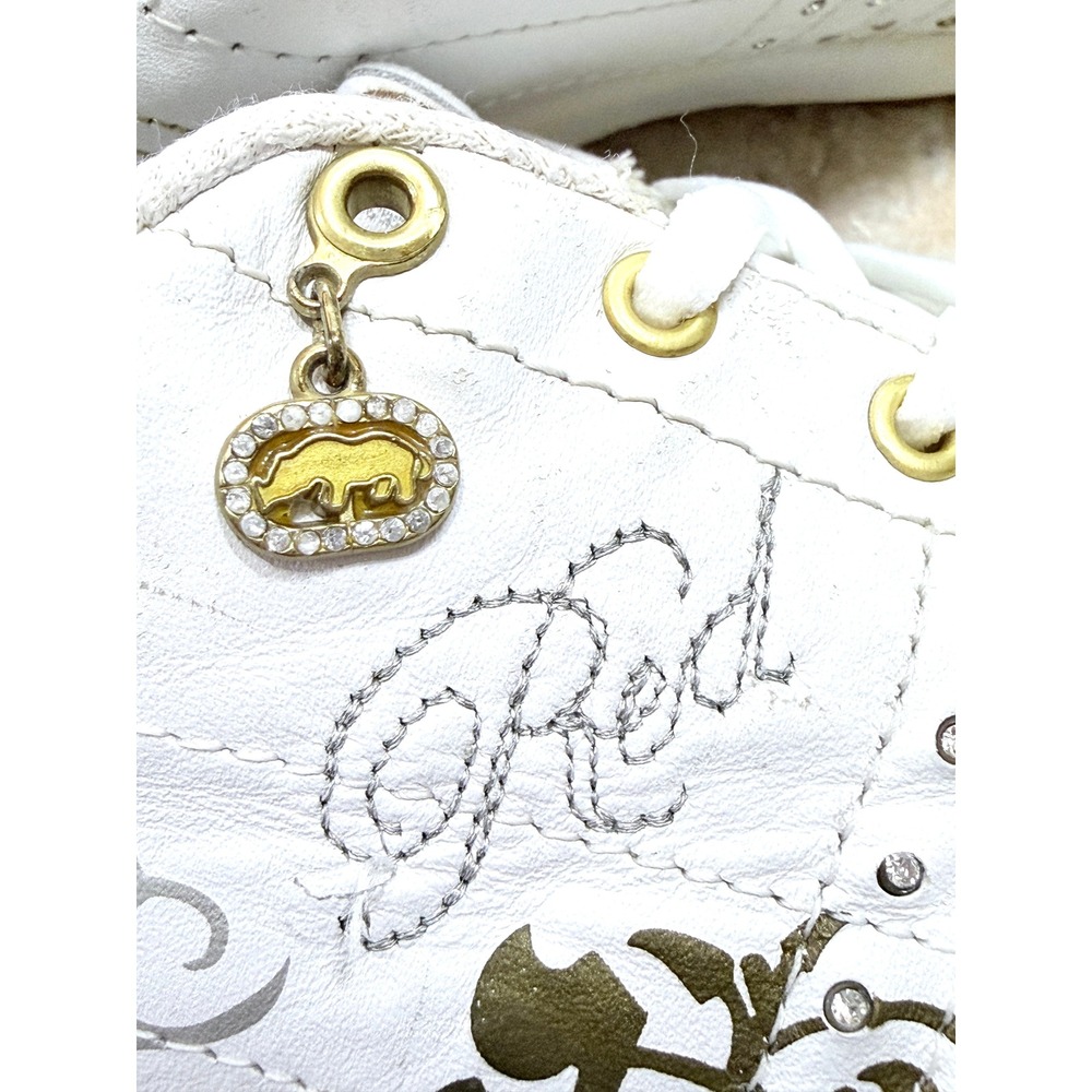 Red by Marc Ecko White Gold Leather Sneakers Womens 7.5 Rhinestone
